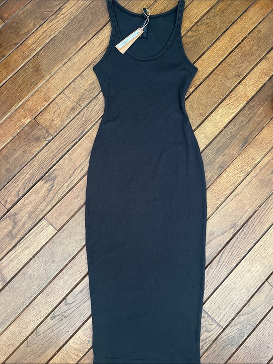 SKIMS Dresses & Skirts - SKIMS Black Cotton Rib Tank Midi Dress Size XS New With Tags NWT